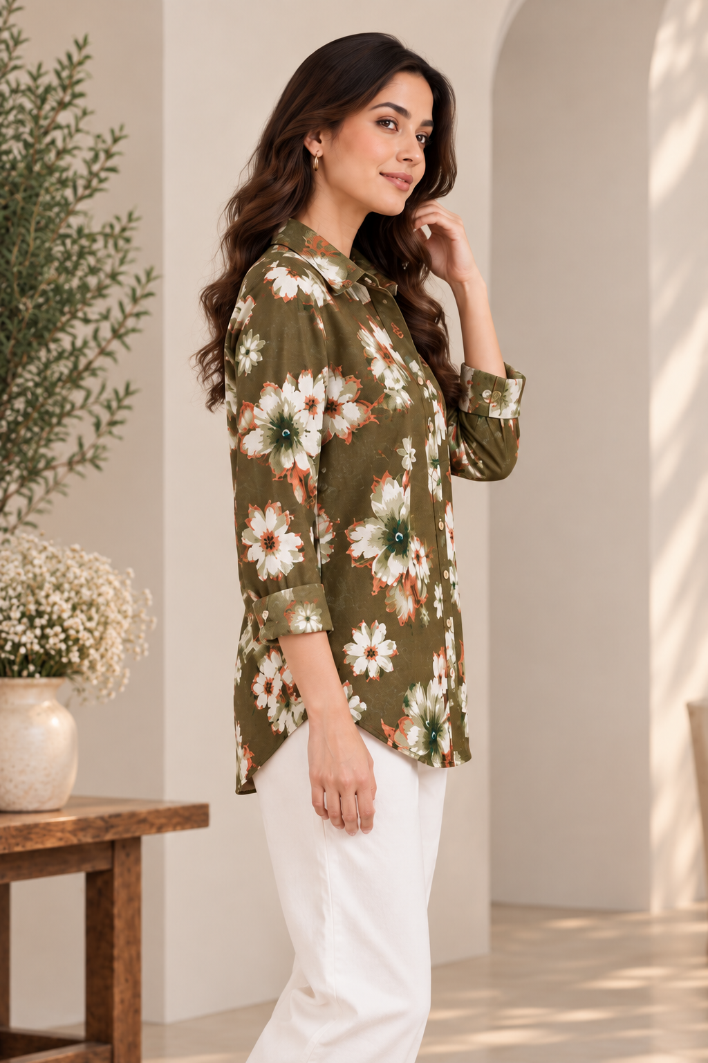Women Shirt olive Bloom