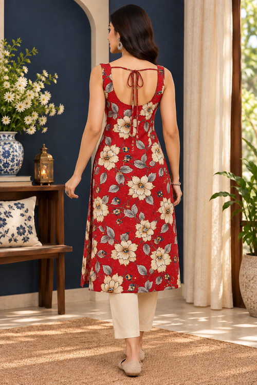 Sleeveless Square Neck Kurti (Dori back)